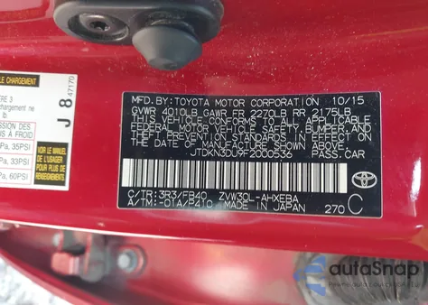 2015 Toyota Prius Two from USA, damaged, VIN JTDKN3DU9F2000536